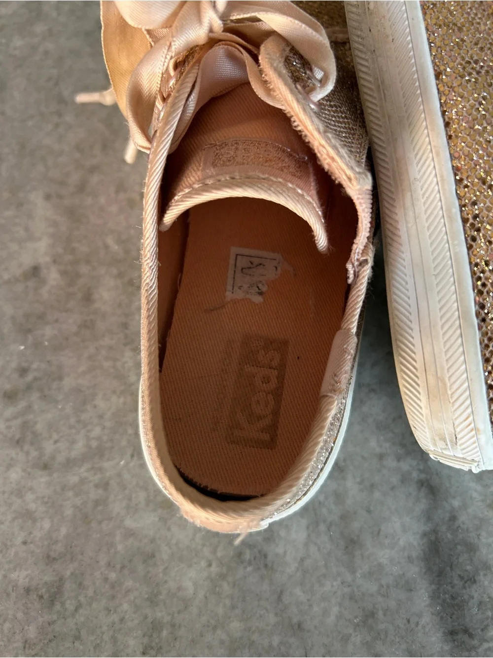 Keds Kids Pink Gold Glitter Ribbon Lace Sneakers Size 10